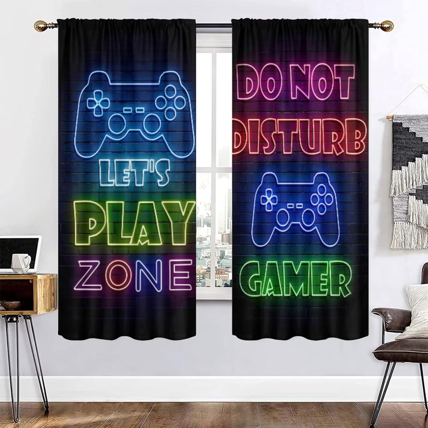 Retro Gaming Cafe - Gaming Gamer Gordijngordijnen Verduisteringsraampaneel Kamerdecor Retro
