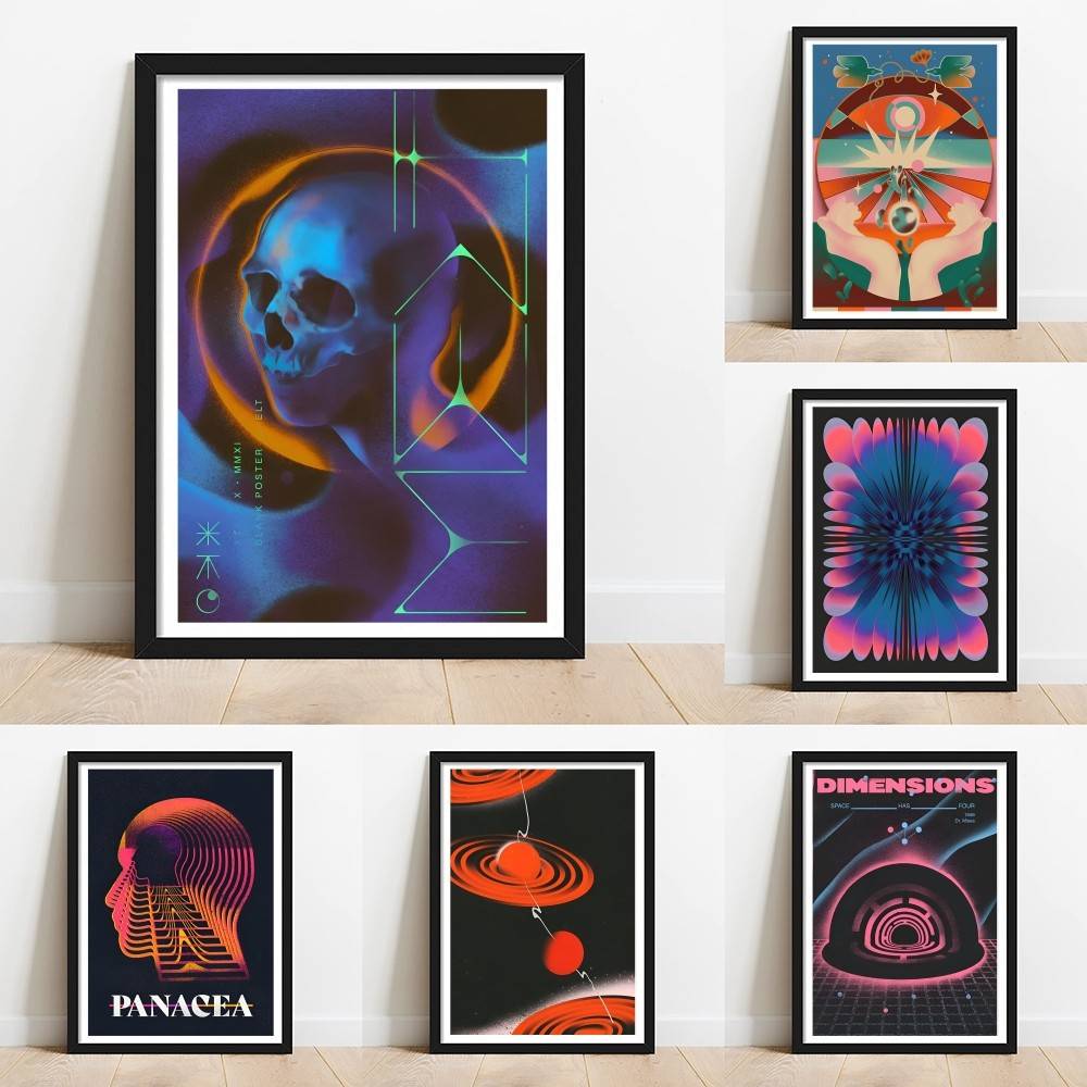 Retro Gaming Wallpaper - Psychedelische gradiënt schedel ruimte poster retro