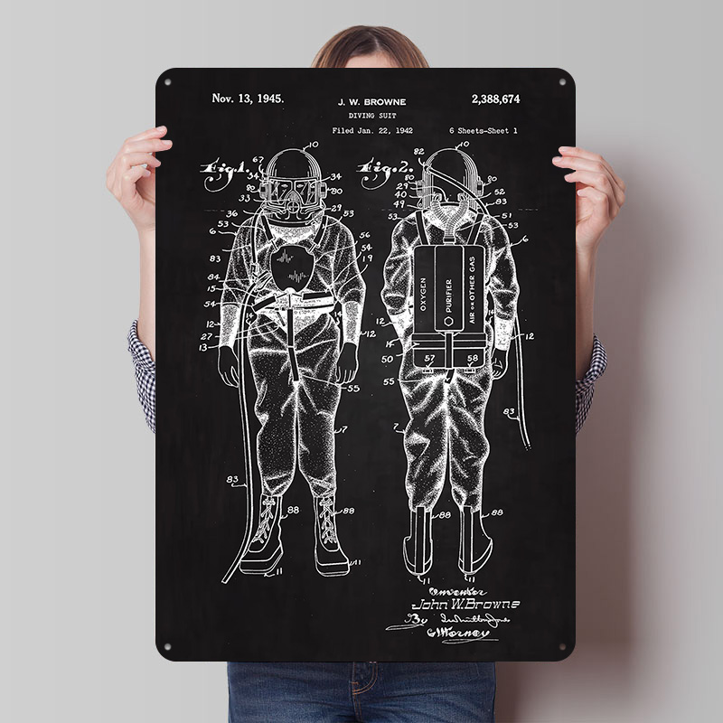 Retro Gaming At Home - Duikpak Patent Metalen Poster 1945 Custom