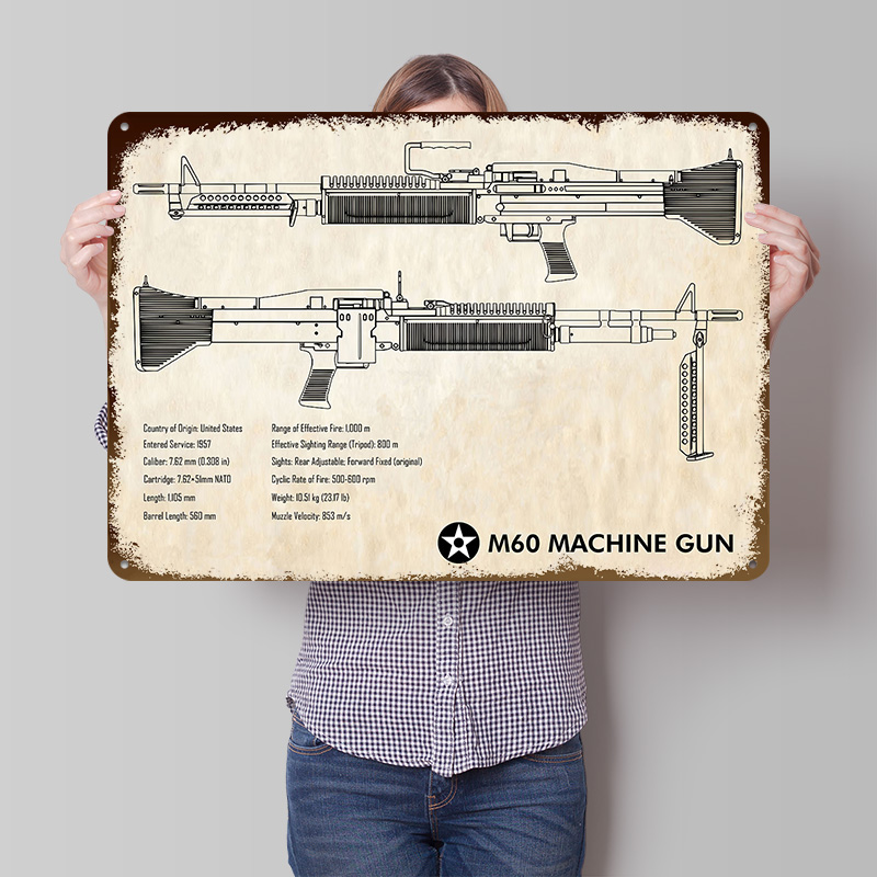 Retro Gaming Wallpaper - M60 Machinegeweer Papieren Tin Poster Gepersonaliseerde