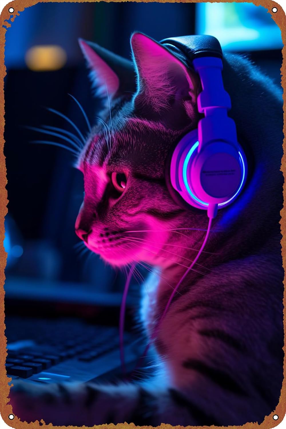 Retro Gaming Cafe - Gaming Cat Game Poster Metalen Plaquette