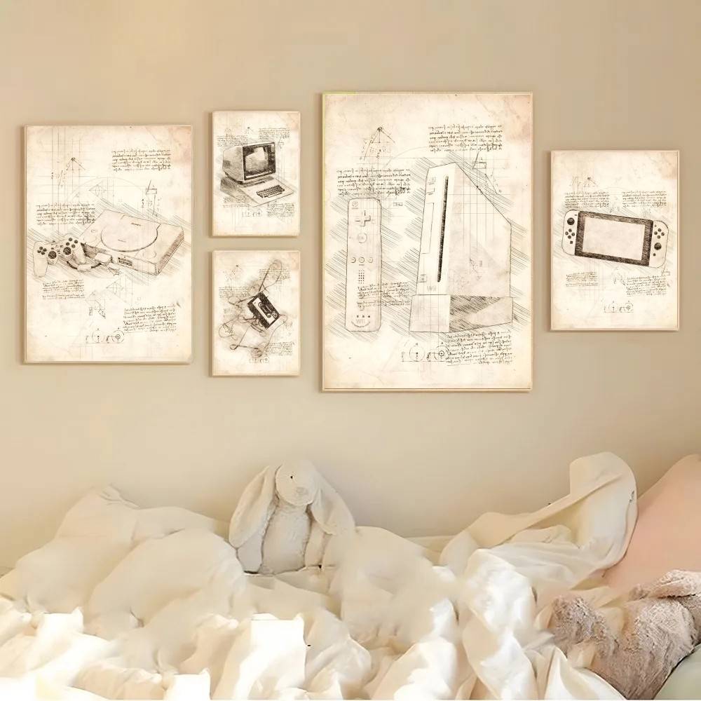 Retro Gaming Wallpaper - Vintage Gaming Console Sketch Wall Art