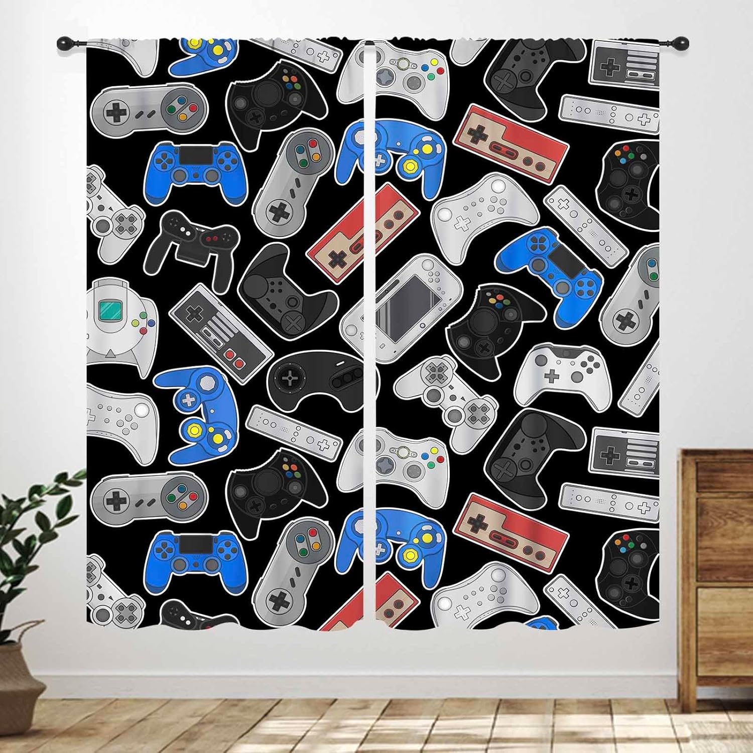 Retro Gaming Cafe - Retro Controllers-gordijnen – Klassiek gamepad-patroon op