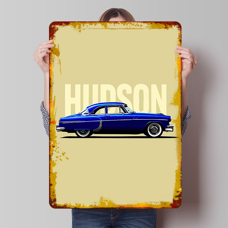 Retro Gaming At Home - Blauwe Hudson Klassieke Auto Tinplate Poster