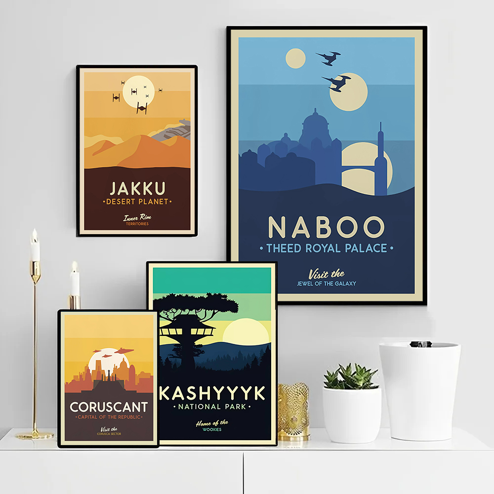 Retro Gaming Wallpaper - Retro Sci-Fi Planeet Reisposter Ruimtelandschap Minimale