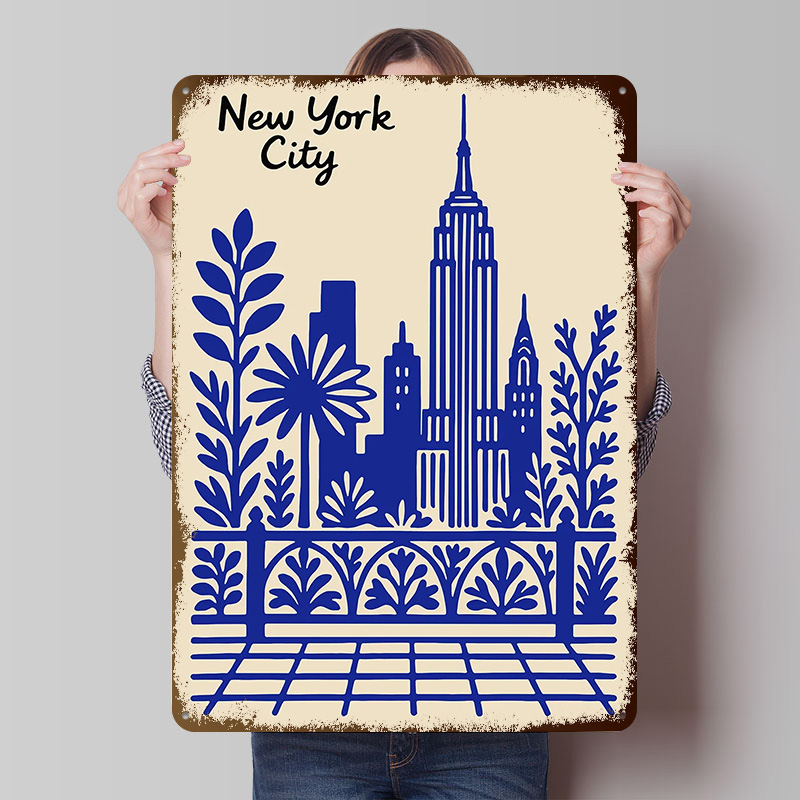 Retro Gaming At Home - New York City Blauwe Poster Gecustomizeerde