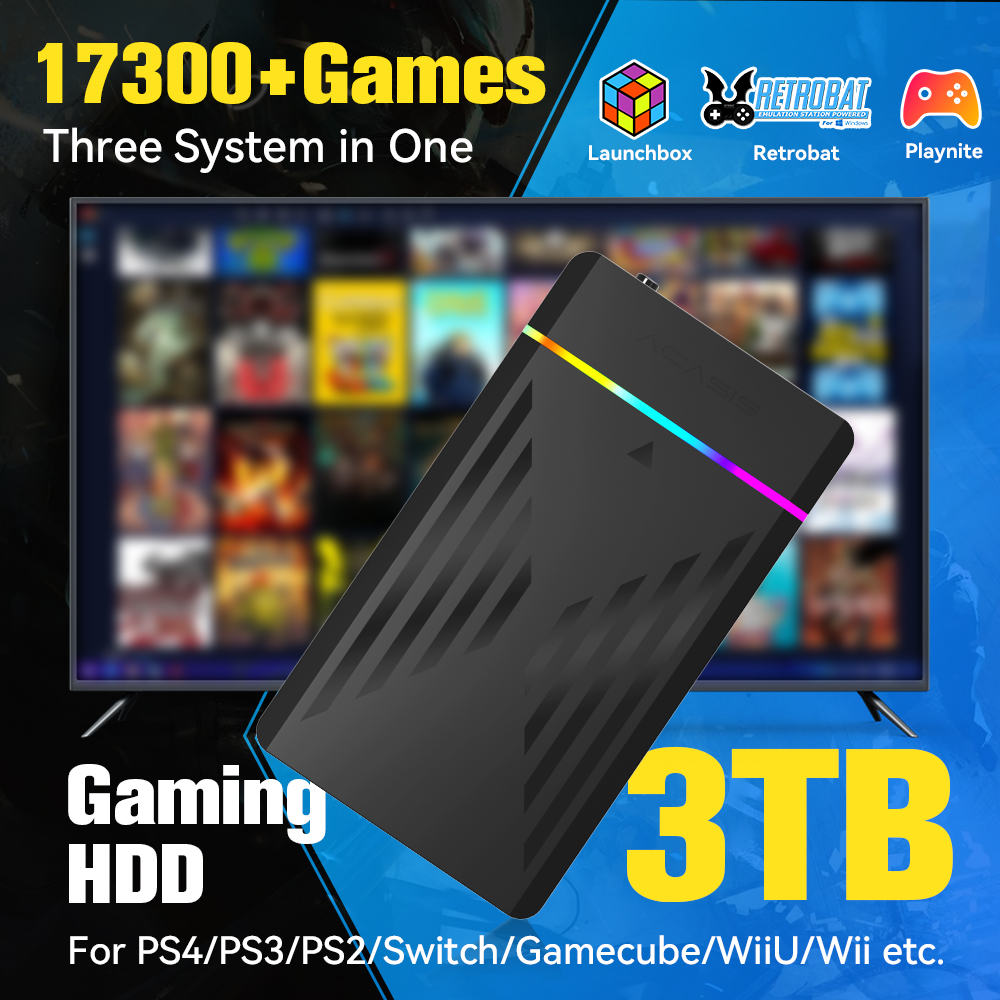 Retro Gaming Monitor - 3TB Draagbare Gaming HDD LaunchBox/Retrobat/Playnite Retro