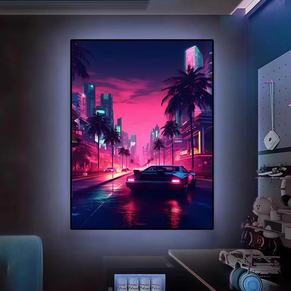 Cyberpunk jaren '80 Retro auto - Retro Gaming Wallpaper recensie en prijs