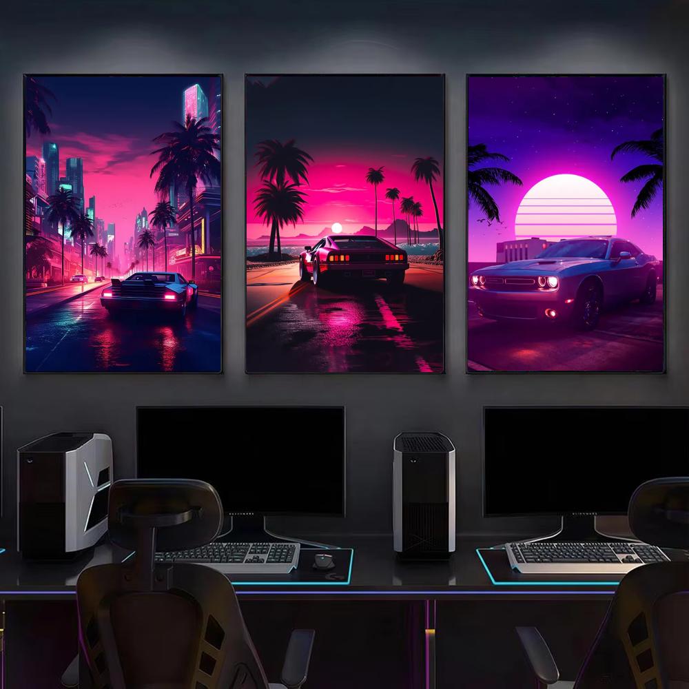 Cyberpunk jaren '80 Retro auto - Retro Gaming Wallpaper recensie en prijs