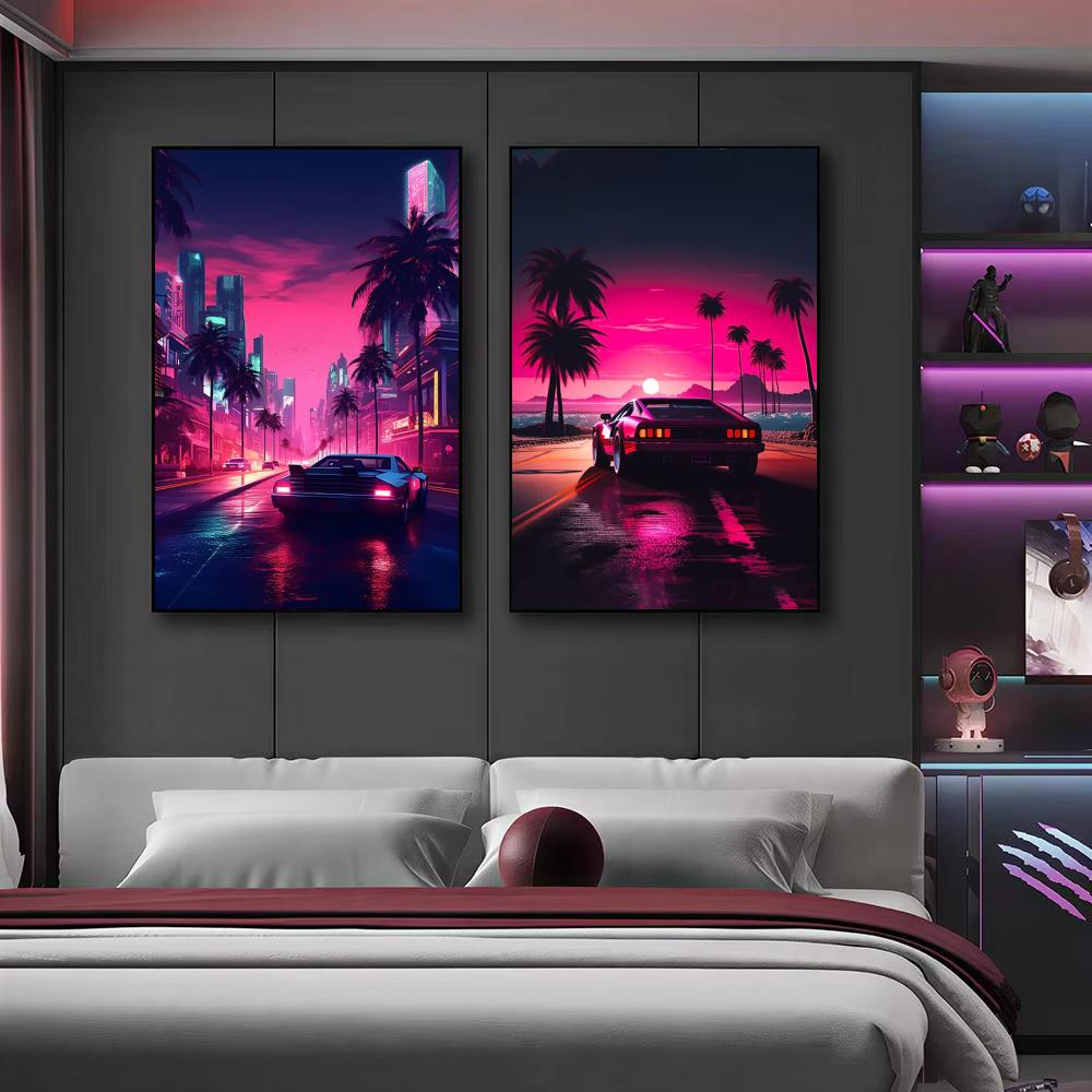 Cyberpunk jaren '80 Retro auto - Retro Gaming Wallpaper recensie en prijs