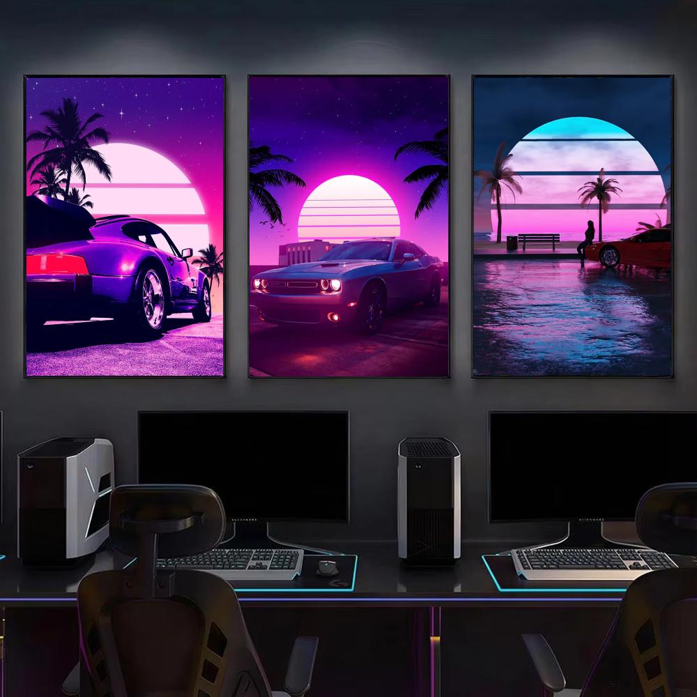 Cyberpunk jaren '80 Retro auto - Retro Gaming Wallpaper recensie en prijs