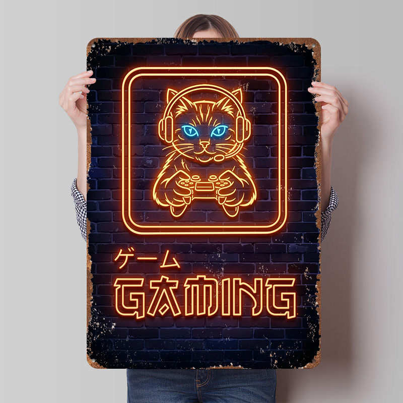 Neon Gaming Kat Geprinte Poste - Retro Gaming At Home recensie en prijs