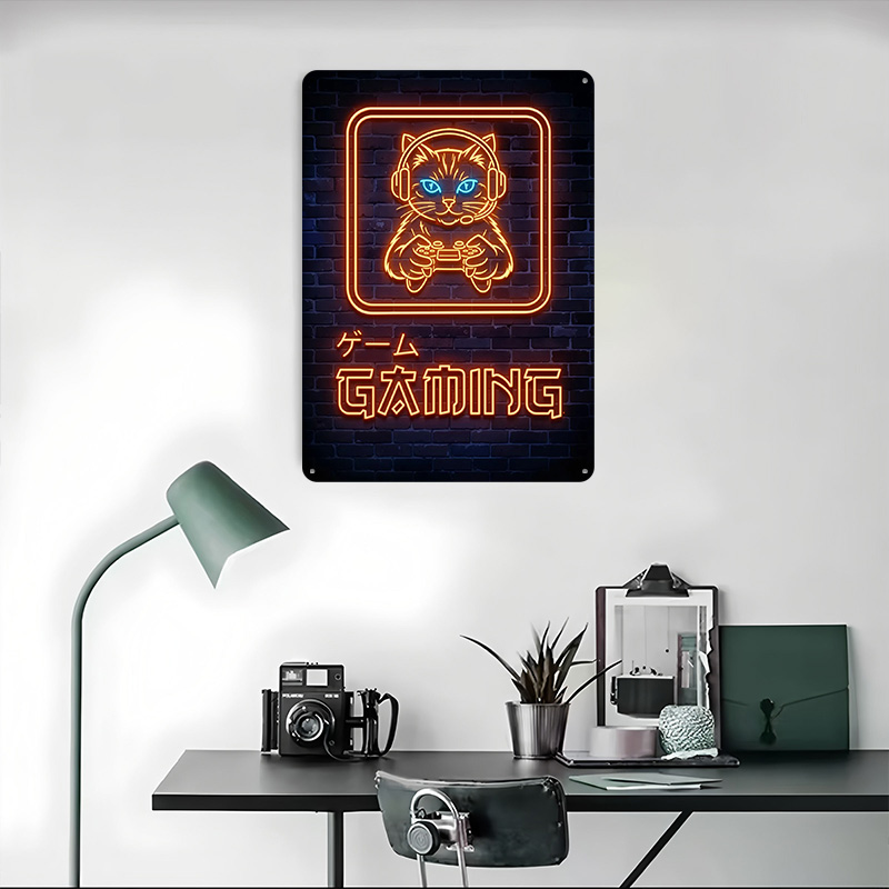 Neon Gaming Kat Geprinte Poste - Retro Gaming At Home recensie en prijs